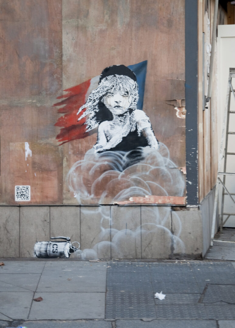 Banksy, street art, stencil, Les Miserables, Knightsbridge, London, French Embassy, Calais, Refugees, Calais Jungle