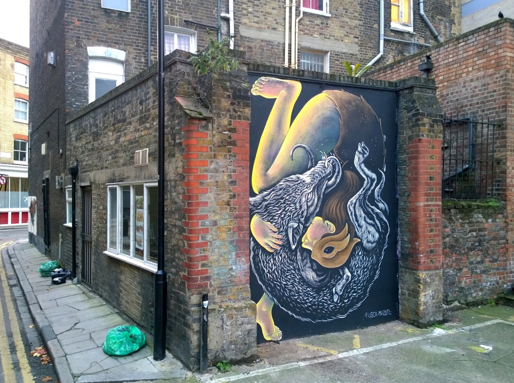 London, Shoreditch, Street art, guided tours, guide, artists, collaboration, intervention, Mazatl, Fusca, Mexican artists