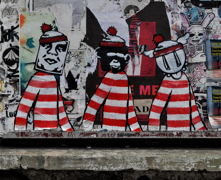 Street Art, Shoreditch, London, Shoreditch Street Art Tours, Stra, Banksy, Shepard Fairey, DFace, D*Dface, parody, copy, humour, Where’s Wally