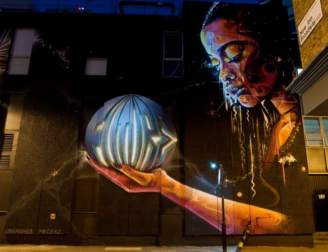 Shoreditch, London, Colt, Mural, Connectivity, network, communication, street art, street artists, Lovepusher, Mr Cenz, night photography, light painting