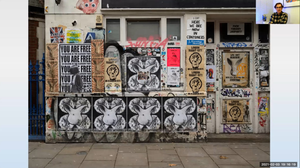 layers of paste up street art mainly featuring rabbits by Benjamin Irritant