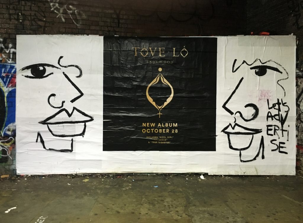 illegal flyposter advert subverted by street artist Anna Laurini in Shoreditch