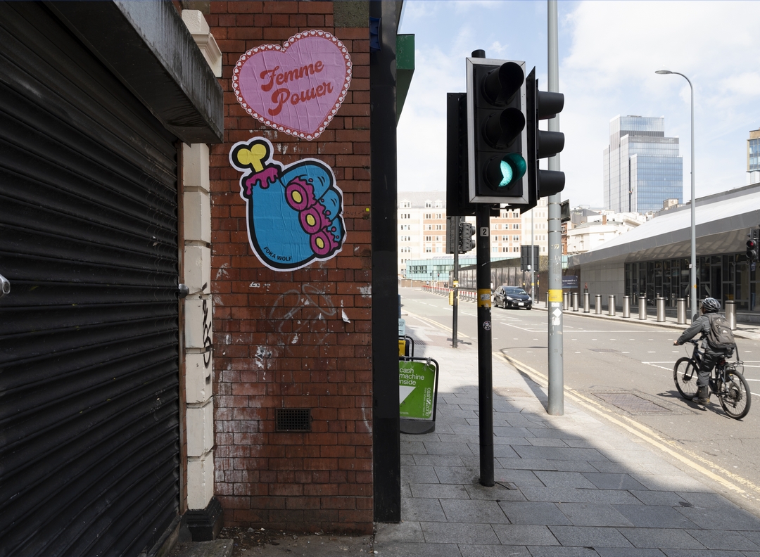 paste up street art in Birmingham by Fokawolf